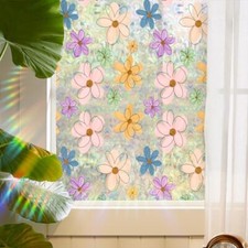 Window Privacy Film Rainbow Daisy Flower Window Clings 3D Decorative Window