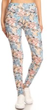 New Floral Pastel Adult Yoga Peachskin Leggings One Size 0-12