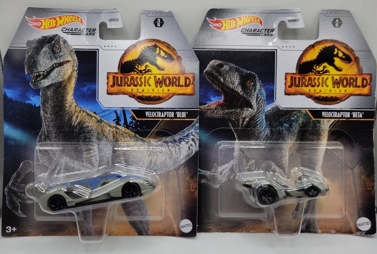 LOT OF 2) Hot Wheels Jurassic World Character Cars VELOCIRAPTOR