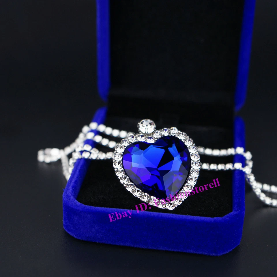 Collar Titanic Corazón del Océano Mujer Cristal Azul con Caja de Terciopelo de Lujo  Foto 2 de 4