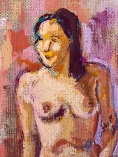 Old Oil On Canvas Portrait Of A Nude Woman Marcel Hamsell School Of Paris