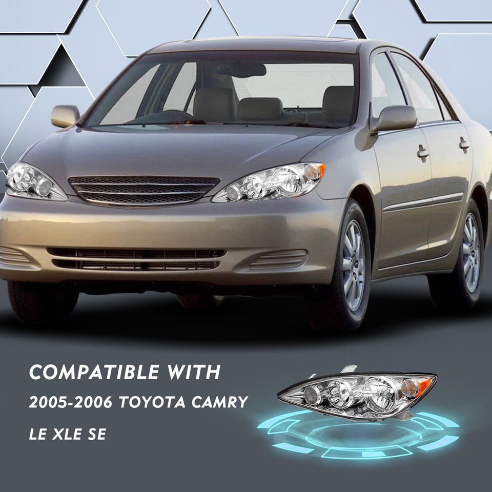 Beamax-9 Chrome Headlight Assembly Set For 2005-2006 Toyota Camry – Amber Corner, DOT/SAE Certified