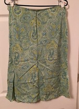 New York Company 100 Silk A Line Midi Skirt Light Green Paisley Flowing L