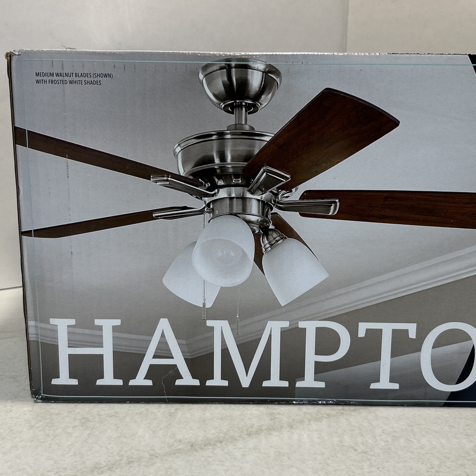 Hampton Bay Vaurgas 44 in. LED Indoor Brushed Nickel Ceiling Fan with