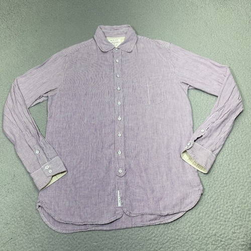 Rag Bone Shirt Mens Medium Purple White Linen Blend Ramie Button Mason Casual - Picture 2 of 20