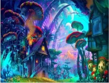 Diamond Art Painting Full Round 24"x16" 60cmx40cm Mushroom Fantasy Houses
