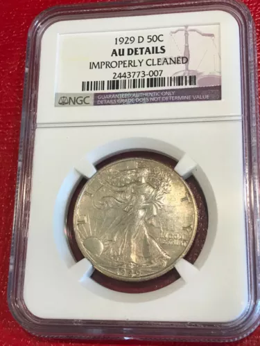 NICE NGC AU DEAILS 1929 D LIBERTY WALKING SILVER HALF DOLLAR COIN-FEB561
