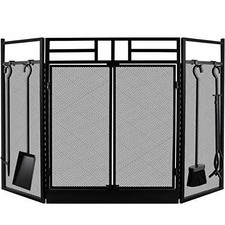 Arched Top Flat Guard Fireplace Fire Screen With Doors Small