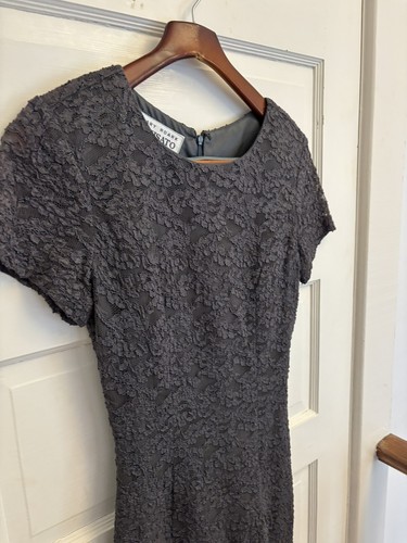 Vintage Geary Roark Kamisato Gray Lace Sheath Dress Size 8 Lined - Picture 4 of 9