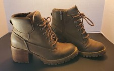 Crown Vintage Charley Ankle Boots Sz 6 Booties Brown Block Heel Zipper Sides