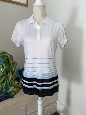 LPGA Womens Short Sleeve Grey Striped Golf Polo Shirt White