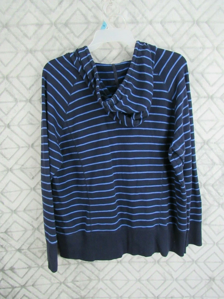Merona Jacket Size 3 Blue Striped Hoodie Open Zipper Long Sleeve Drawstring - Image 3 of 3