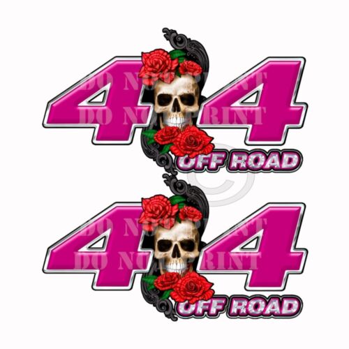 PINK Skulls And Roses 4X4 NO OFFROAD Decal Sticker Truck SR901NOR 2Pk 13" Wide - Picture 2 of 3