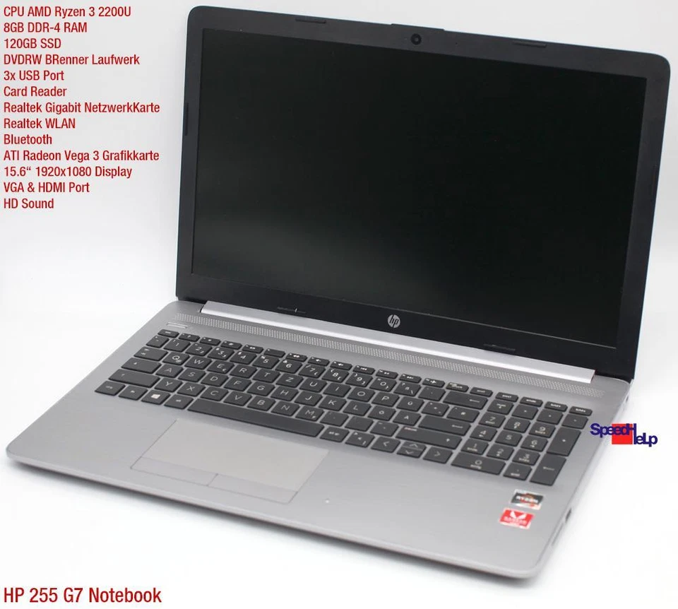 HP 255 G7 HEWLETT PACKARD NOTEBOOK LAPTOP WINDOWS 10 8GB DDR4 120GB SSD RADEON - Bild 2 von 4