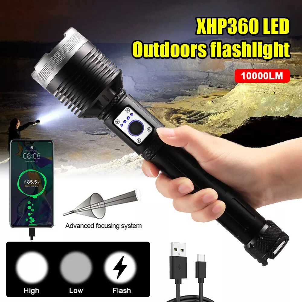 10000 Lumens Zoom Flashlight p360 LED Torch USB Rechargeable Hunting