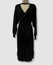 $198 Aqua Dresses Women's Black Long Sleeve Neck Cross-Over Wrap Dress Size M
