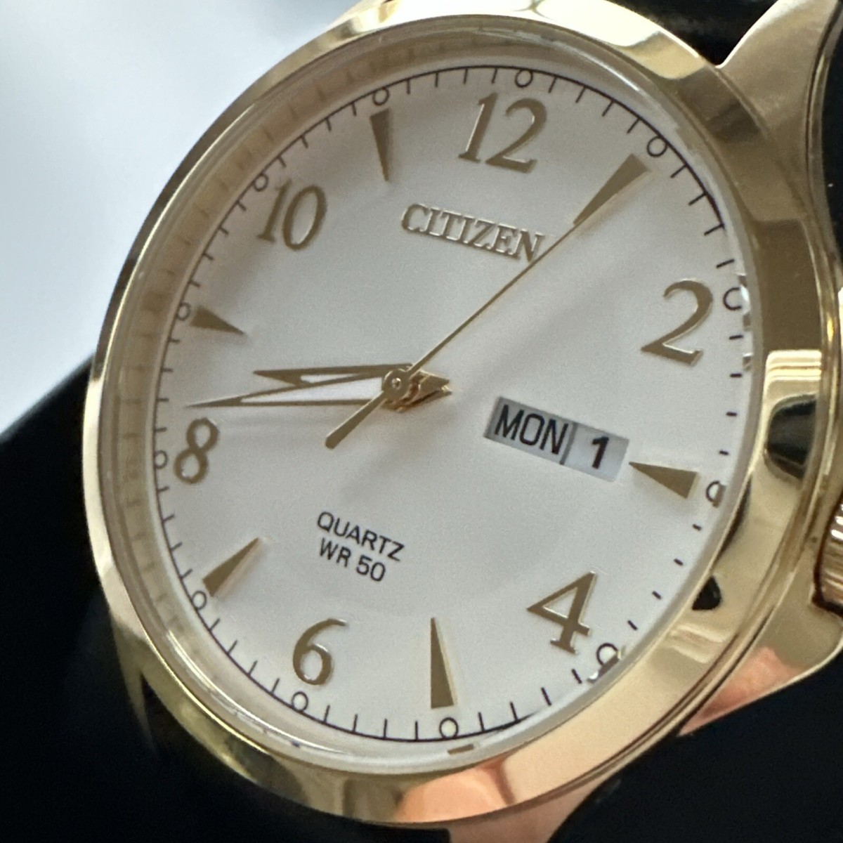 Citizen Silver Case Watch with White Dial and Black Leather Strap Citizen Womens Watch G001-S114314 26mm Two Tone Case White  main image 4