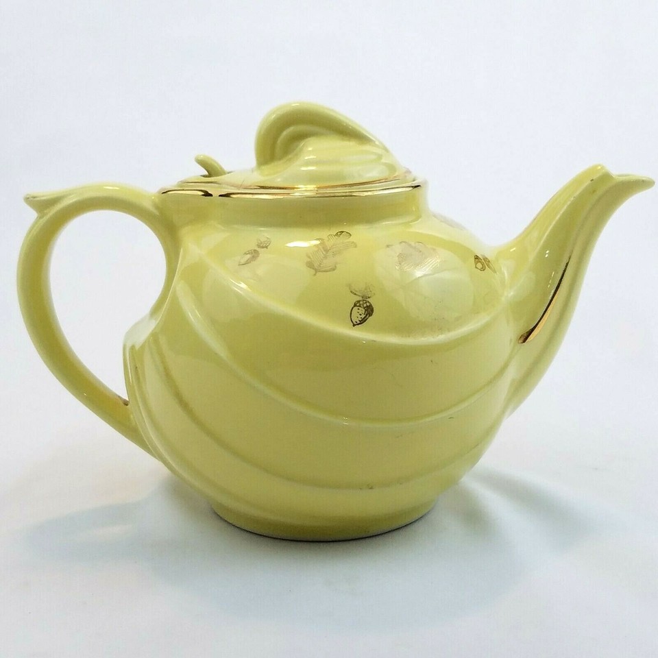 HALL China 0799 Parade Teapot with Lid Canary Yellow Gold Trim Vintage