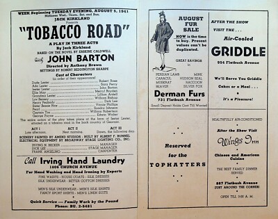 Tobacco Road Program August 5 1941 Native Son Flatbush Theatre Brooklyn NY