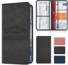 Car Registration and Insurance Card Holder, Magnetic Closure Leather Vehicle