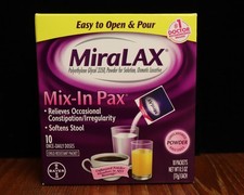 MiraLAX 10 Single Serve Travel Packet Mix-In Pax Unflavored Constipation 11/27