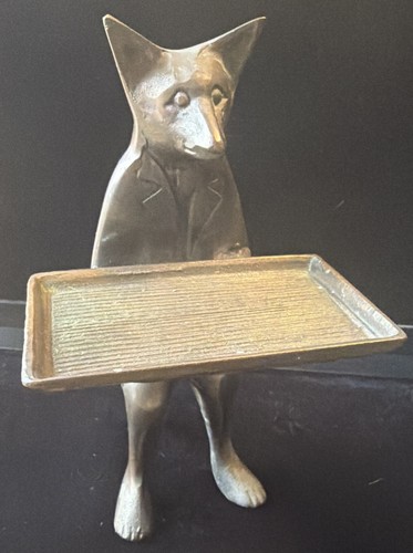 Mid 20th Century Vintage Solid Brass Fox Business Card Holder  EUC Estate Find