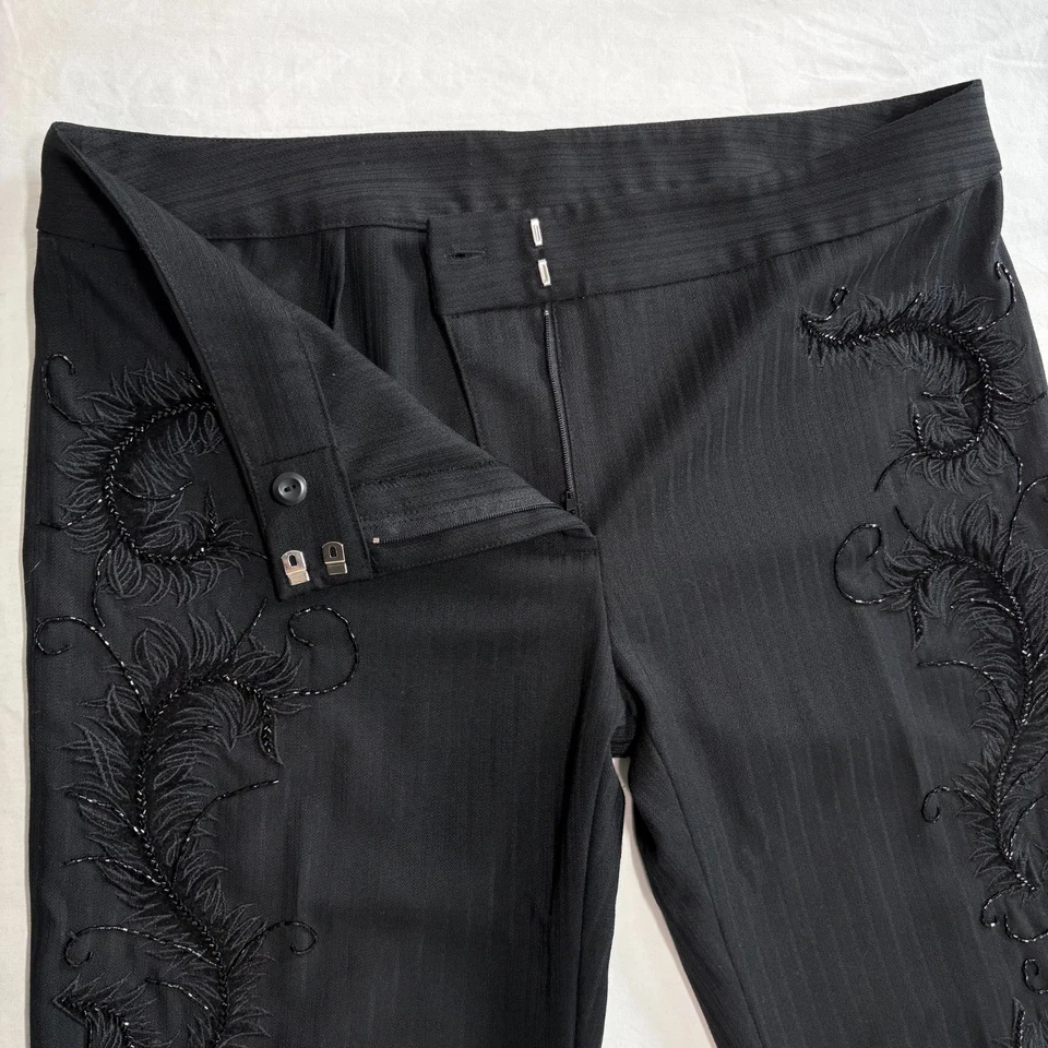 Express Stretch Pants Y2K Vintage Wool Beaded Pinstripe Wide Leg Size 13 RARE - Image 4 of 4