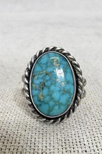 Vintage Navajo Sterling Silver Turquoise Ring D Mc Signed Rope Bezel Size 7