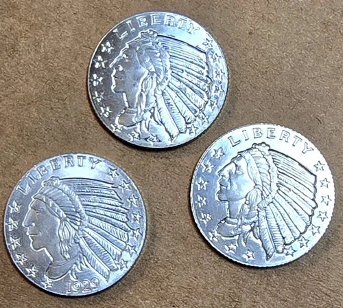1/3rd Troy Oz .999 Silver/ 3 coins all Incuse Indian Chief's Head 1/10 .oz each