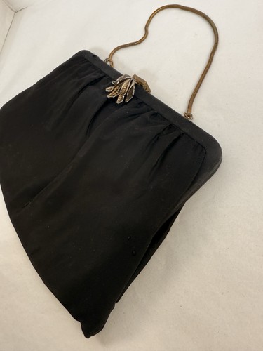 Vintage Retro Black Satin EVENING BAG PURSE HANDBAG GARAY MCM Gold Tone Clasp - Picture 5 of 15