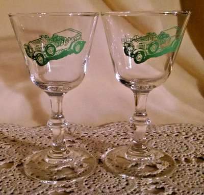 Bentley 1929 Glass Set 2 Stemmed Cordial Barware Green Clear Unmarked Liqueur