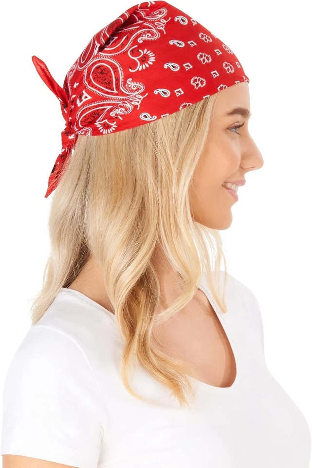 Bandana Rouge Coton Femme Homme 50x50 Foulard Feria Cowboy bandeau cheveux - Photo 3/4