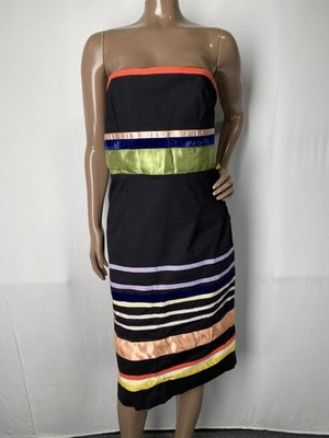 Anthropologie Womens Midi Dress Black/Multi Size S Strapless Poplin Striped  | eBay