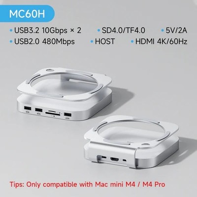 HAGIBIS MC60-USB-C Hub für Mac Mini (M4) mit SSD Einbauschacht und HDMI 4K/60Hz