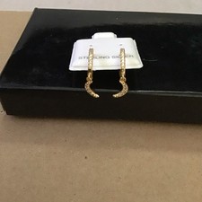 Sterling Forever, CZ Pave Crescent Moon Drop Huggie Earrings,Gold Overlay on 925