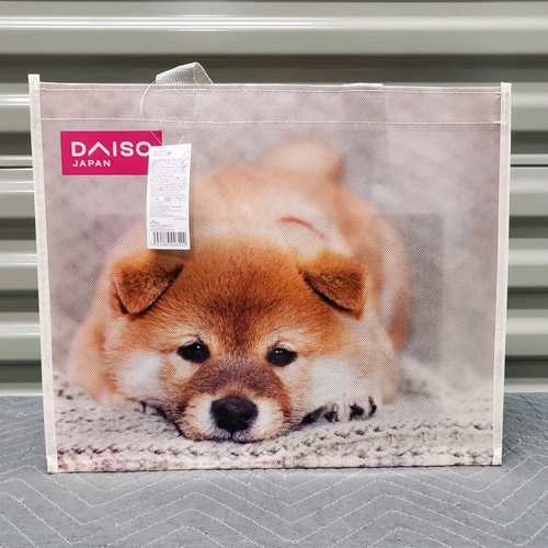 Shiba Inu Puppy Reusable Grocery Shopping Tote Bag Medium 15x12x8" Daiso Japan