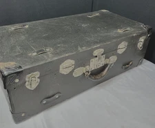 Black Cardboard Travel Suitcase Leather Handle Metal Corners Paper Inside 1930s