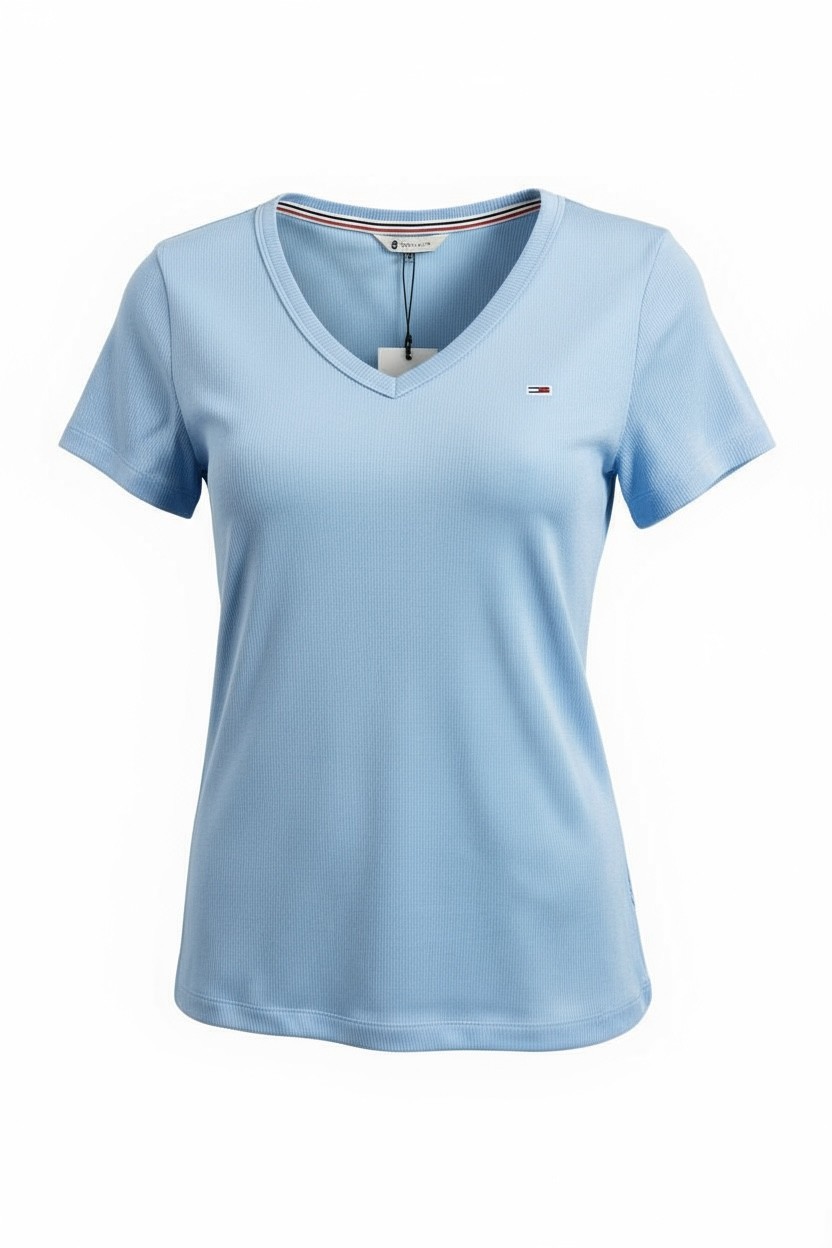 Tommy Jeans Women's Slim V-Neck T-Shirt in Pale Blue, Size L image 5