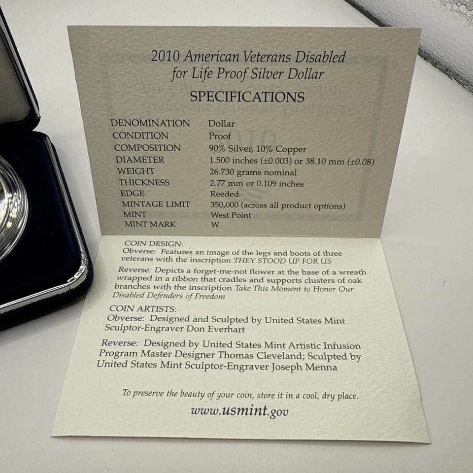 2010 American Veterans Disabled for Life Commemorative 90% Silver Dollar - Image 4 of 4