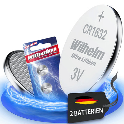 2 x CR1632 WILHELM Lithium Knopfzelle 3V 140 mAh ø16 x 3,2 mm Batterie DL1632