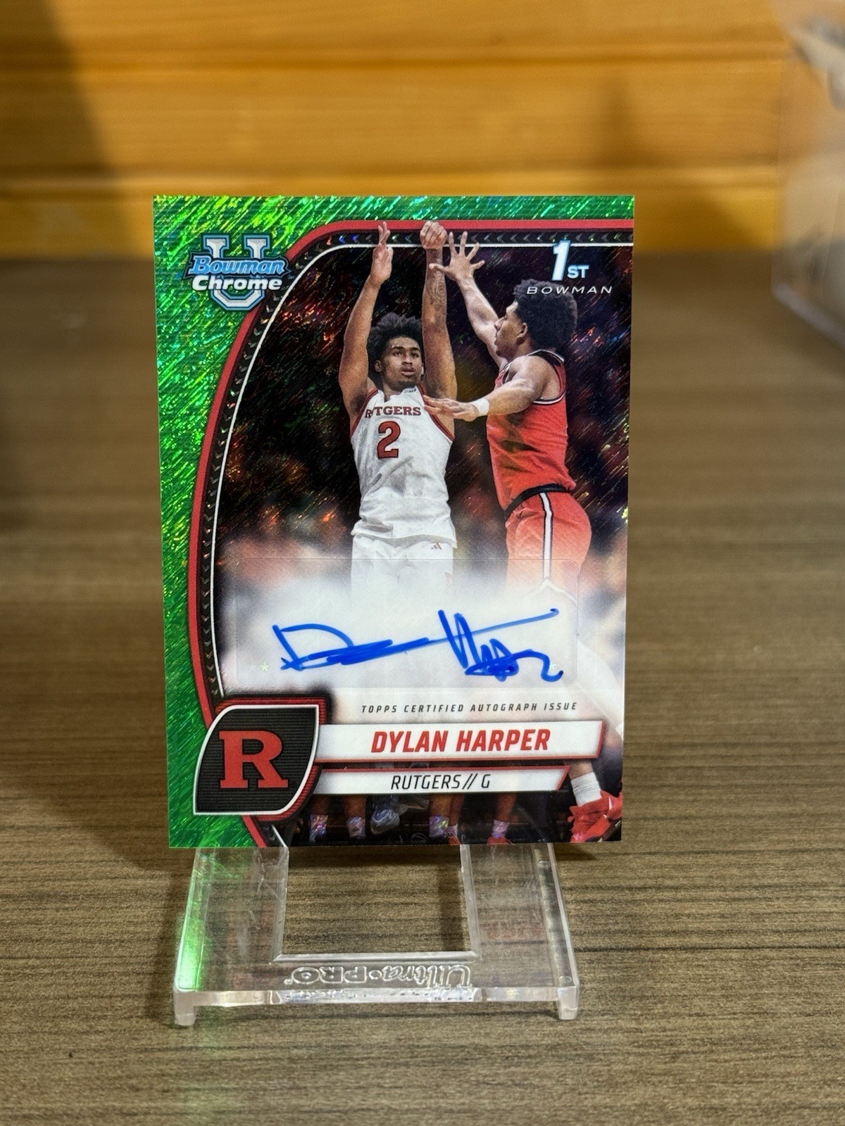 Dylan Harper 2024-25 Bowman Chrome U 1st AUTO Green Shimmer RC 22 RUTGERS