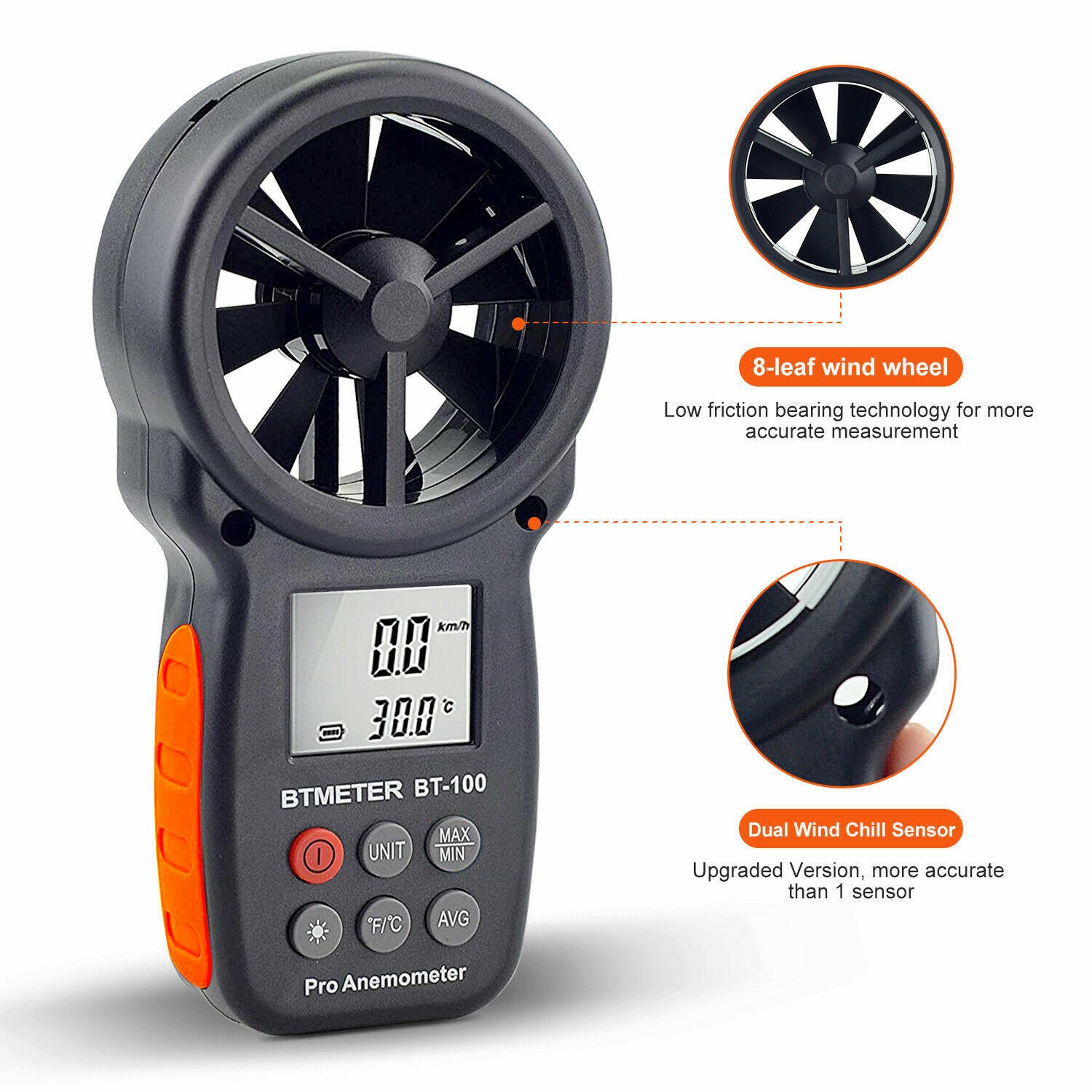 Handheld Anemometer Wind Speed Meter, Temperature Measuring 