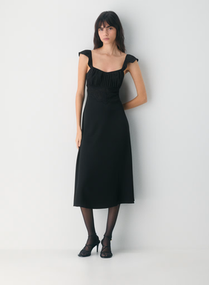 Wilfred Aritzia NWT Magnate Double-Satin Midi Slip Lace Black Dress Size 2 