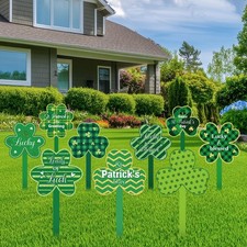 9 Pcs St. Patrick's Day Decorations Outdoor Shamrock Yard Signs with Stakes 15x