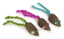 3 Count Magic Mice Compressed Catnip Ribbon Cat Toys - Green/Pink/Blu