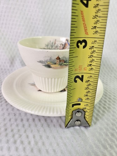 Vtg ‘40’s Demitasse Tea Cup Saucer Salem China Co Ribbed "Godey Print" MCM - Picture 9 of 10
