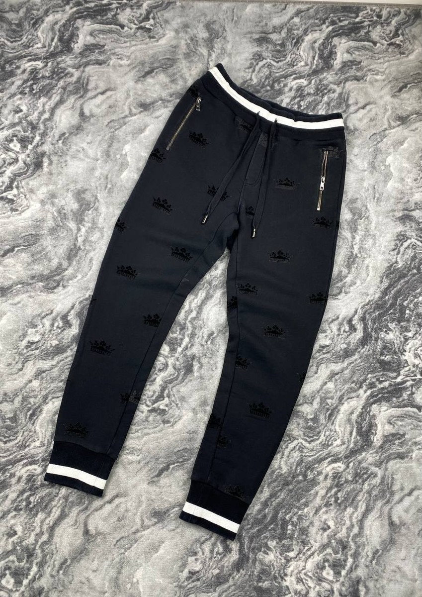 Dolce & Gabbana Crown Sweatpants Monogram Logo Men Size 48 Black