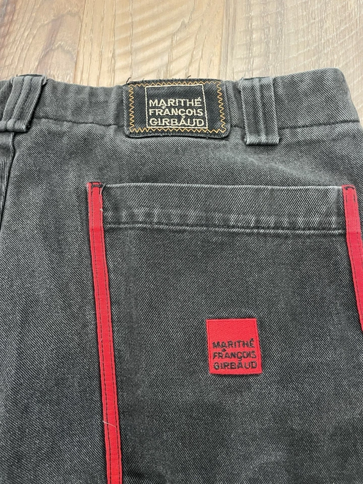 Pantalones Cortos Vintage Marithe Francois Girbaud Negro Rojo Sueltos Cinta de Transporte Carga 40 Foto 3 de 4