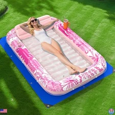 Deluxe Inflatable Tanning Pool Lounger Float - 70" x 46" Pink Raft for Adults