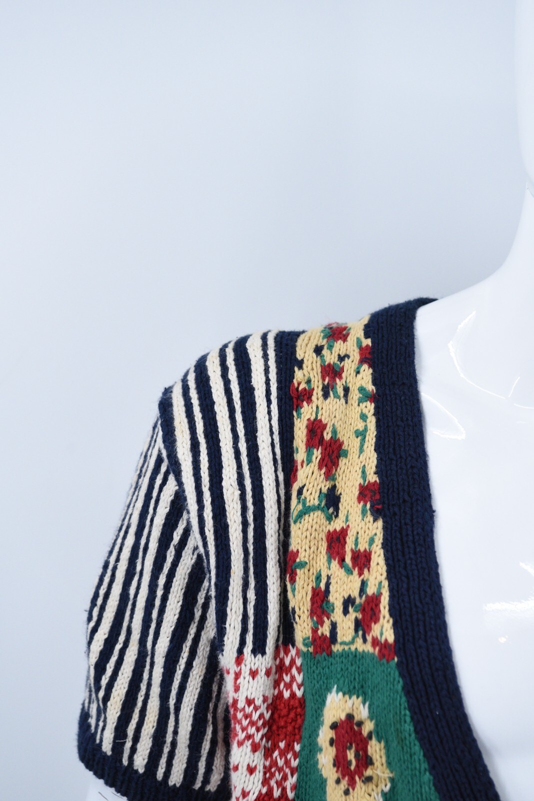 Vintage Eagles Eye Hand Knit Patchwork Short Slee… - image 8